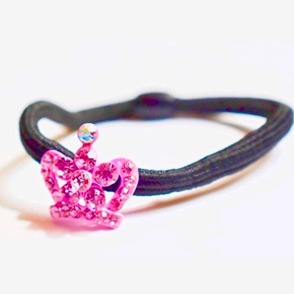 Pink Princess Crown Ponytail Holder Hair Tie Rhinestones - Picture 1 of 1